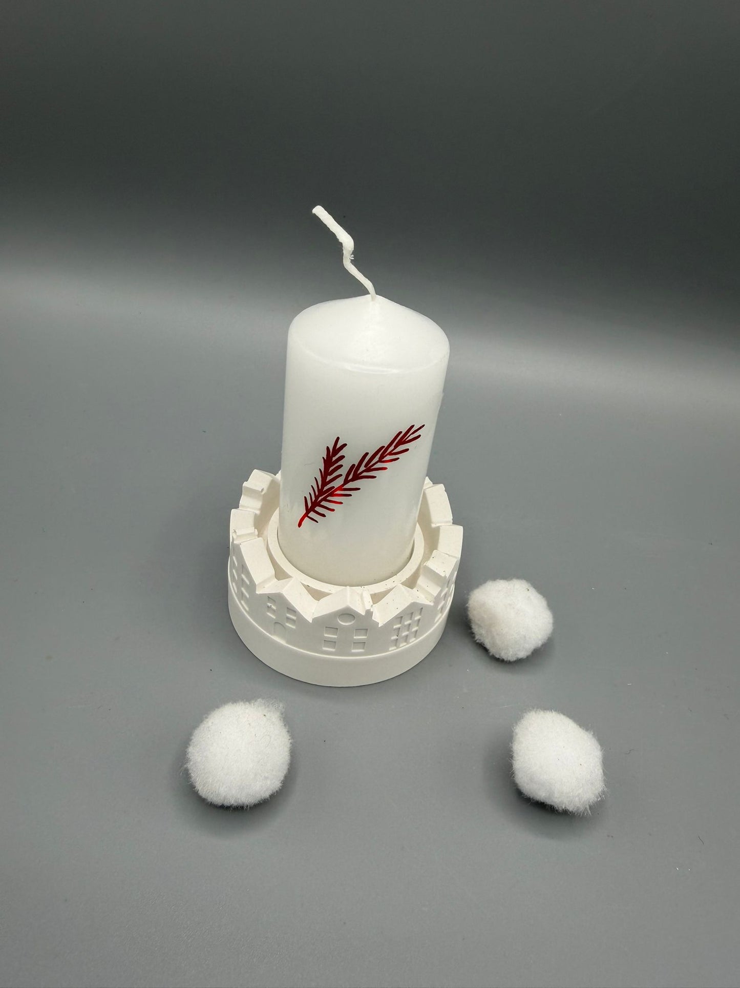 Kerzenhalter „Winterdorf“ inkl. Kerze – Handgemachte Weihnachtsdeko, Winter Tischdekoration