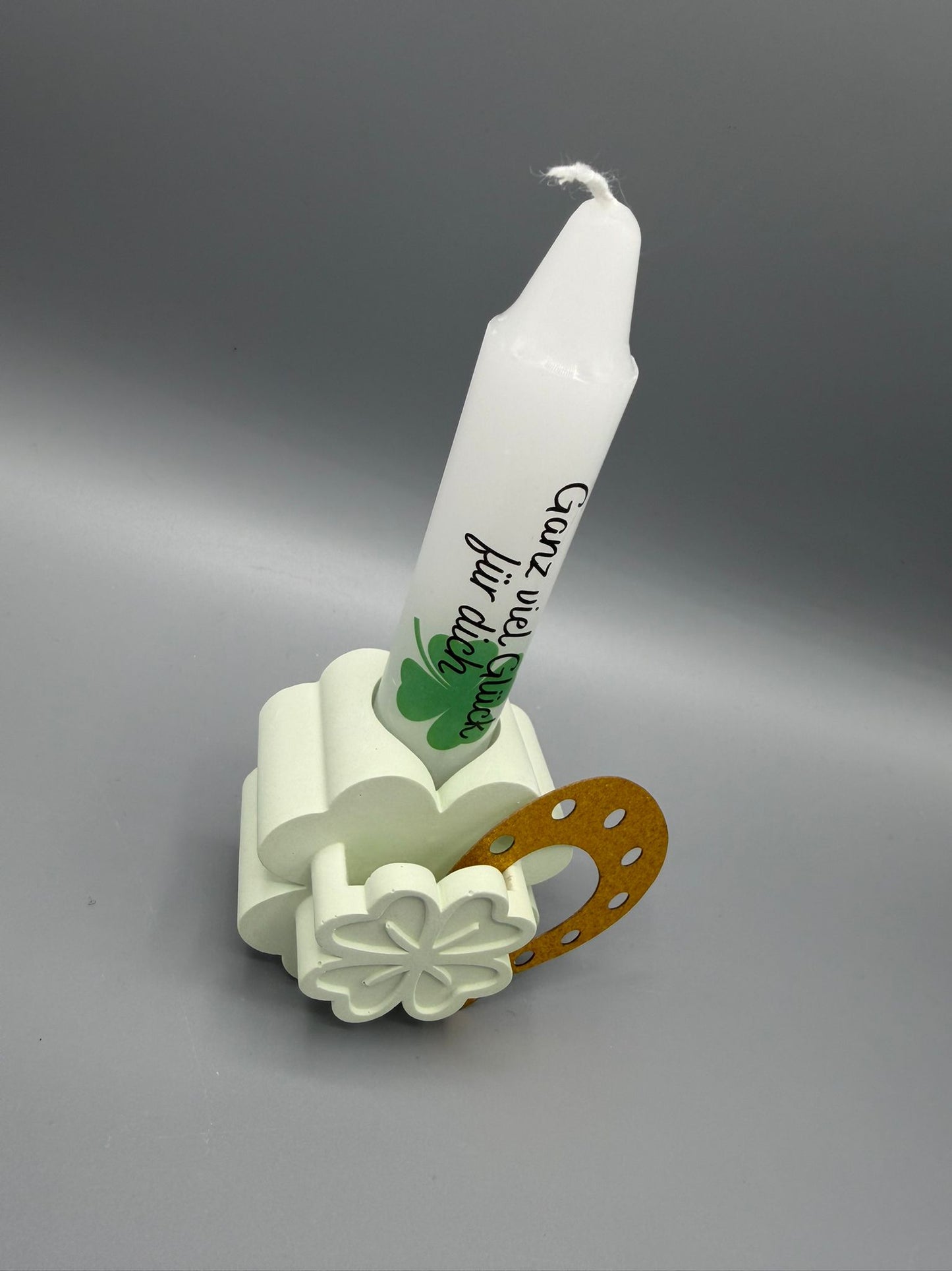 Glücks-Kerzenhalter inkl. Kerze – „Ganz viel Glück für dich“, handgemachte Geschenkidee