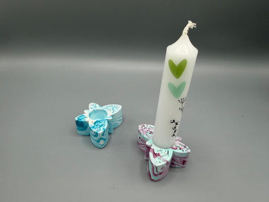 Geschenk-Set: Marmorierter Schmetterling-Kerzenhalter inkl. Motiv-Kerze