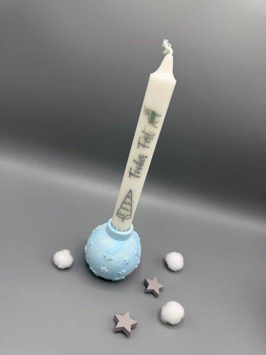 Deko Kerzenständer Winter – Kugel mit Sternen inkl. Festtagskerze, perfekte Weihnachtsdekoration